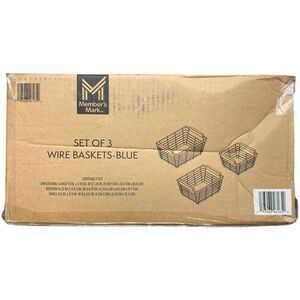 Member's Mark Wrought Iron Wire Baskets with Wooden Handles, 3pk, Light Blue
